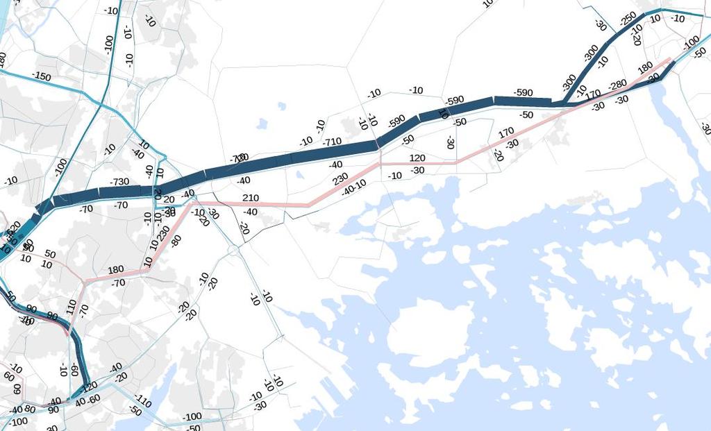 Metron välityskyvyn riittävyys Metron linjakohtaiseksi vuoroväliksi on kuvattu ennusteissa 4 minuuttia (yhteinen vuoroväli 2 minuuttia).