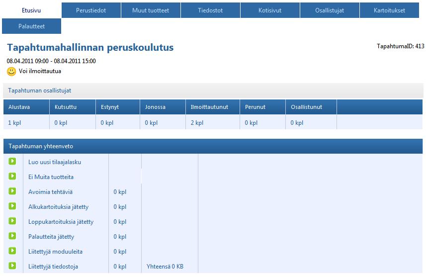 Ilmoittautumisten katselu Valitse Tapahtumat/Tapahtumien ylläpito Hae haluamasi tapahtuma ja napauta sen nimeä, jolloin pääset tapahtuman