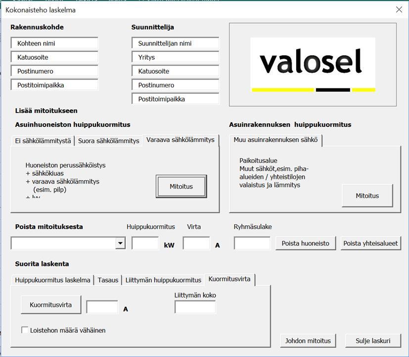 33 Kuva 2. Mittaustyökalun pääikkuna 6.2 Asuinhuoneiston huippukuormituksen määrittely Pääikkunassa valitaan asuinhuoneiston huippukuormituksen laskentatapa.