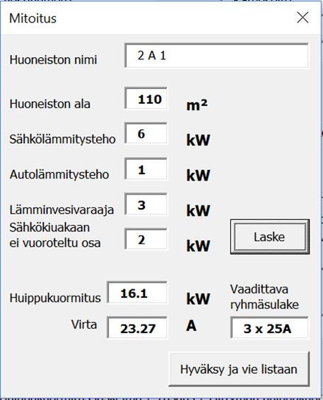 huoneiston huipputehon. Kaavassa Pkk = 3 kw ja Pval= 10 W/m 2 * Ah (valaistuskuorma). 35 Kuva 4.