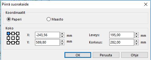 KEHYS Piirrä kartalle kehysviiva, jonka leveys on 195 mm ja korkeus on 282 mm - valitse