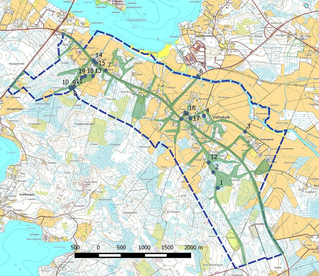 Inventointialueella esiintyy peltojen ulkopuolella vain