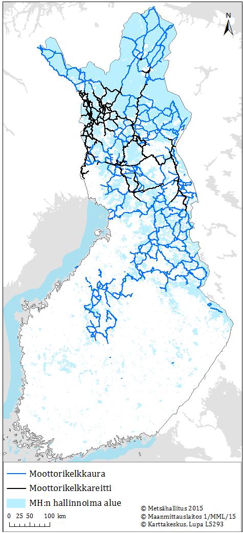 Metsähallitus ja moottorikelkkaväylät Uria n. 5800 km, joista MH ylläpitää noin 3800 km Ylläpito tarkoittaa tiedonhallintaa (esim.