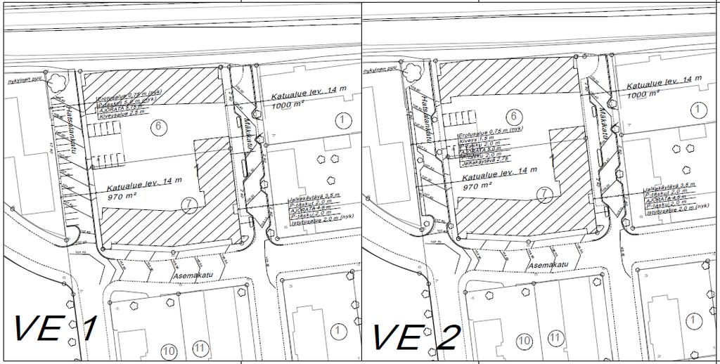 MÄKIKADUN TUKIKOHTA / MALJALAHTI 3-1-6 21 sisältyivät vaihtoehdot VE1: 6 ja 5 kerrosta, VE2: 6 ja 5 kerrosta ja VE3 (0+): 6 ja 5 kerrosta sekä olevan rakennuksen säilyttäminen.