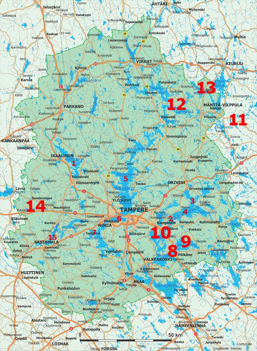 Kohdejärvi/selkäalue Kalastusalue 1. Kyrösjärvi Kyrösjärven 2. Längelmävesi, Isoniemens. Längelmäveden 3. Längelmävesi, Pappil.-Ristins. Längelmäveden 4. Längelmävesi, Ponsanselkä Längelmäveden 5.