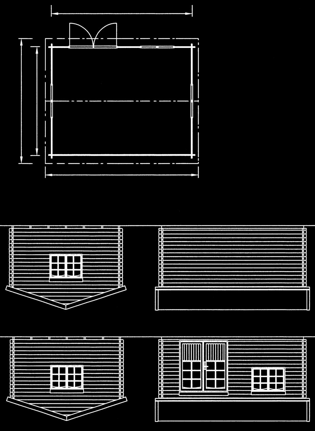 Lillevilla 85 3900 x 5100 / 34 mm ca. 5540 Aluspuiden sijoittelu Placering av grundbalkarna ca. 4500 3900 5100 Seinähirsi Sokkelin mitat Talon ulkomitta (sis.