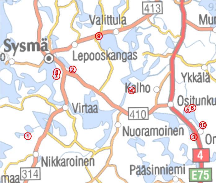 6 Liikenne Kuva 25: Sähköverkko Sysmän alueen tieverkon rungon valtatien 4/E75 lisäksi muodostavat maantiet 413 Sysmästa Hartolaan, ja 410