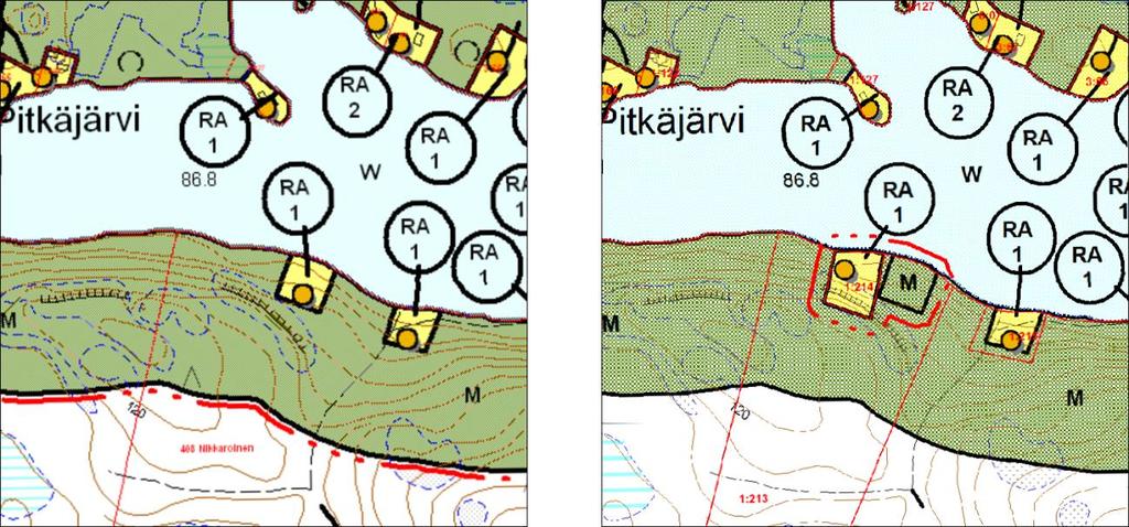 Kaavamuutos koskee tiloja RN:o 781-408-1-214 ja 781-408-1-213. Lomarakennuspaikka on kaavakartalla sijoitettu väärään kohtaan.