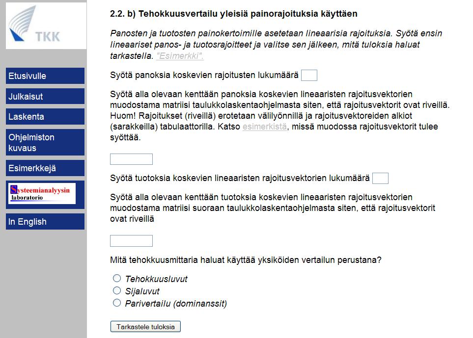 Kuva 8: Laskenta rajoituksilla tehokkuusluvut esitetään pylväsdiagrammissa.