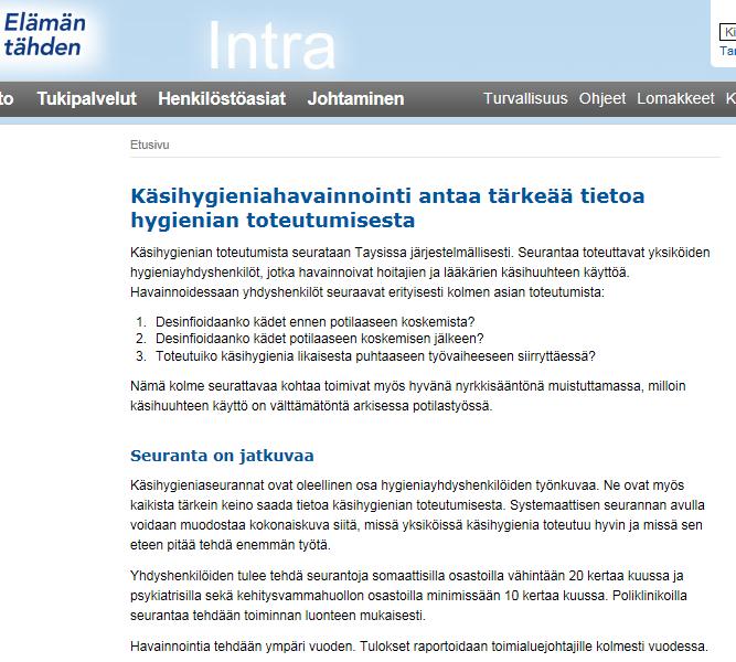 Intran etusivulla