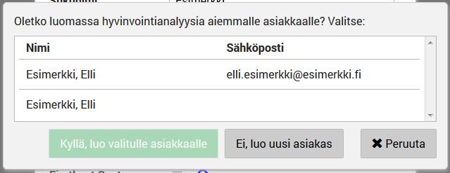 14 HUOM! Jos luot analyysin jo olemassa olevalle asiakkaalle, tarkista perustiedot ja aseta linkin lähetys- ja viimeinen voimassaolopäivä. Tästä eteenpäin prosessi on samanlainen.