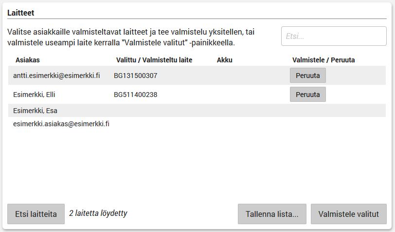 52 Voit myös halutessasi tallentaa listan ryhmän jäsenille valmistelluista laitteista excel - tiedostona valitsemalla Tallenna lista.