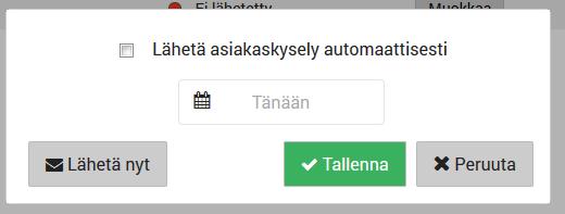 63 Asiakaskyselyn tila -sarake kertoo onko kysely jo lähetetty ja onko