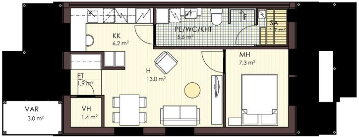 HUONEISTO A5, 39 m 2 : 39 m 2 : 99 500 : 59