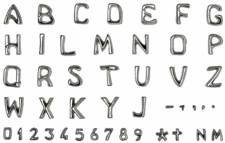 Letters Ruostumaton teräs - Acciaio inox - Stainless steel - Rostfri skrift Scaligero Hollow AISI 316 Mikrovalettua-terästä/microfuso microcast heavy/fet stil Art. 0131 h. 2,5 cm (1 ) Art. 0133 h.
