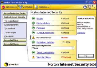 Konsoli F-Securen ja Symantecin hallintakonsolit kertovat koko tietoturvapaketin toimintatilan etusivuillaan selkeästi ja helposti.