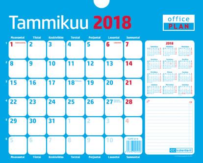 äiväkohtaista muistiinpanotilaa kalenteriruudukossa ja lisäksi kirjoitustilaa ruudukon sivulla. Wiresidottu, ripustuslenkki. uomenkielinen.