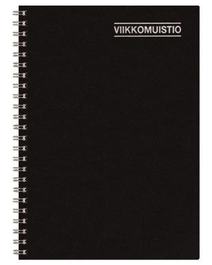 Aukeamilla kahden kuukauden seuranta, runsaasti päiväkohtaista muistiinpanotilaa. Wiresidottu, kulmaperforoitu. iirrettävä osoitemuistio (ei vuosipaketissa). iniset kannet.