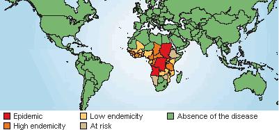 Trypanosoomien levinneisyys Afrikassa http://www.