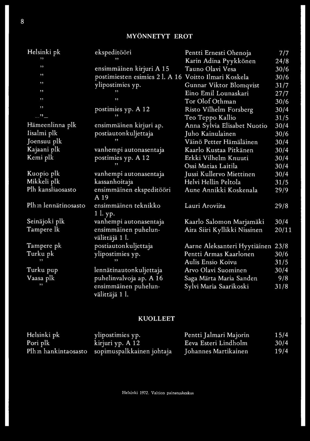 A 12 Risto Vilhelm Forsberg 30/4 5» Teo Teppo Kallio 31/5 Hämeenlinna plk ensimmäinen kirjuri ap.