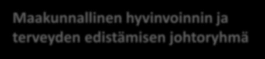 Maakunnallinen hyvinvoinnin ja Hyvinvoinnin ja terveyden edistämisen yhteistyöryhmä : Huolehtii maakunnallisesta visiosta ja linjauksesta Tekee hyvinvoinnin ja terveyden edistämisen maakunnallisen