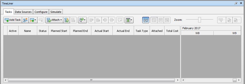 24 Kuva 17. Navisworks Simulate ohjelman TimeLiner ikkuna. 6.1.1 Aikataulutehtävien luominen Aikataulutehtäviä voidaan lisätä ohjelman sisällä TimeLiner-ikkunassa, tai vaihtoehtoisesti niitä voidaan tuoda ulkoisista lähteistä.