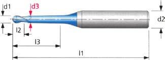 Sädejyrsimet Täyskovametalliset sädejyrsimet (pallopäiset) HAM 40-6080 HYPERLOX - PINNOITETTU Ød1 l2 l3 Ød3 l1 Ød2 Suurin mahdollinen työstösyvyys Hinta 0/ työkappaleen kallistuskulmilla(β) -0,01