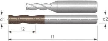 3-leikkuiset kovametallijyrsimet HAM 401 3-leikkuinen varsijyrsin täyskovametallia Tuote 40-1280 Pinnoittamaton Tuote 40-1281 Pinnoitettu (TA) Ø d1 l2 l1 Ø d2 Z Pinnoittamaton Pinnoitettu (TA) (e8)