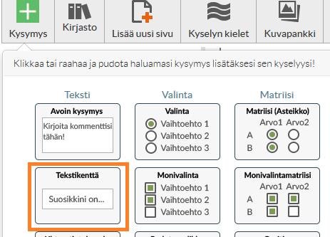 Tekstikenttä Sisältää useita eri tekstikenttiä, kuten