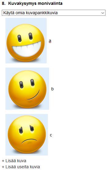 Kuvakysymys monivalinta Voit lisätä monivalinta-tyypin mukaisesti