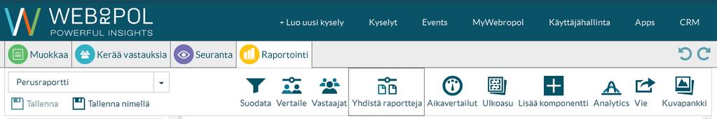 Yhdistä raportteja Voit yhdistää muiden kyselyiden perusraportteja yhdeksi raportiksi.