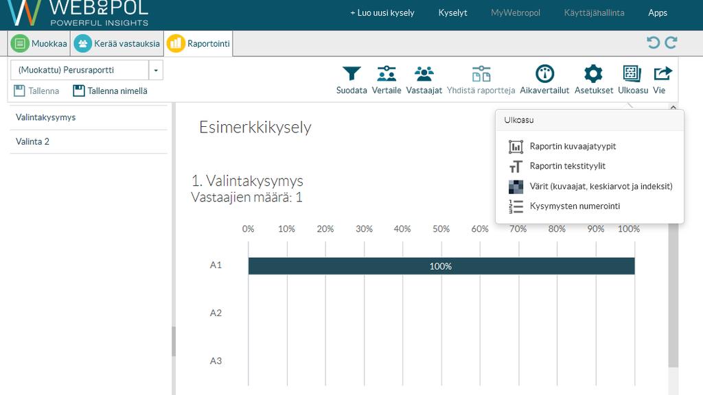 Ulkoasu Voit muokata raportin kuvaajatyyppejä,