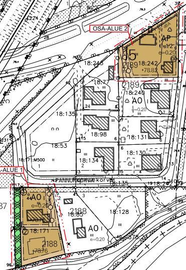 20 VE 1 tontti 2188-1 (osa-alue 1) o erillispientalojen korttelialue AO o kerrosluku I (yksi) o tehokkuusluku e=0.