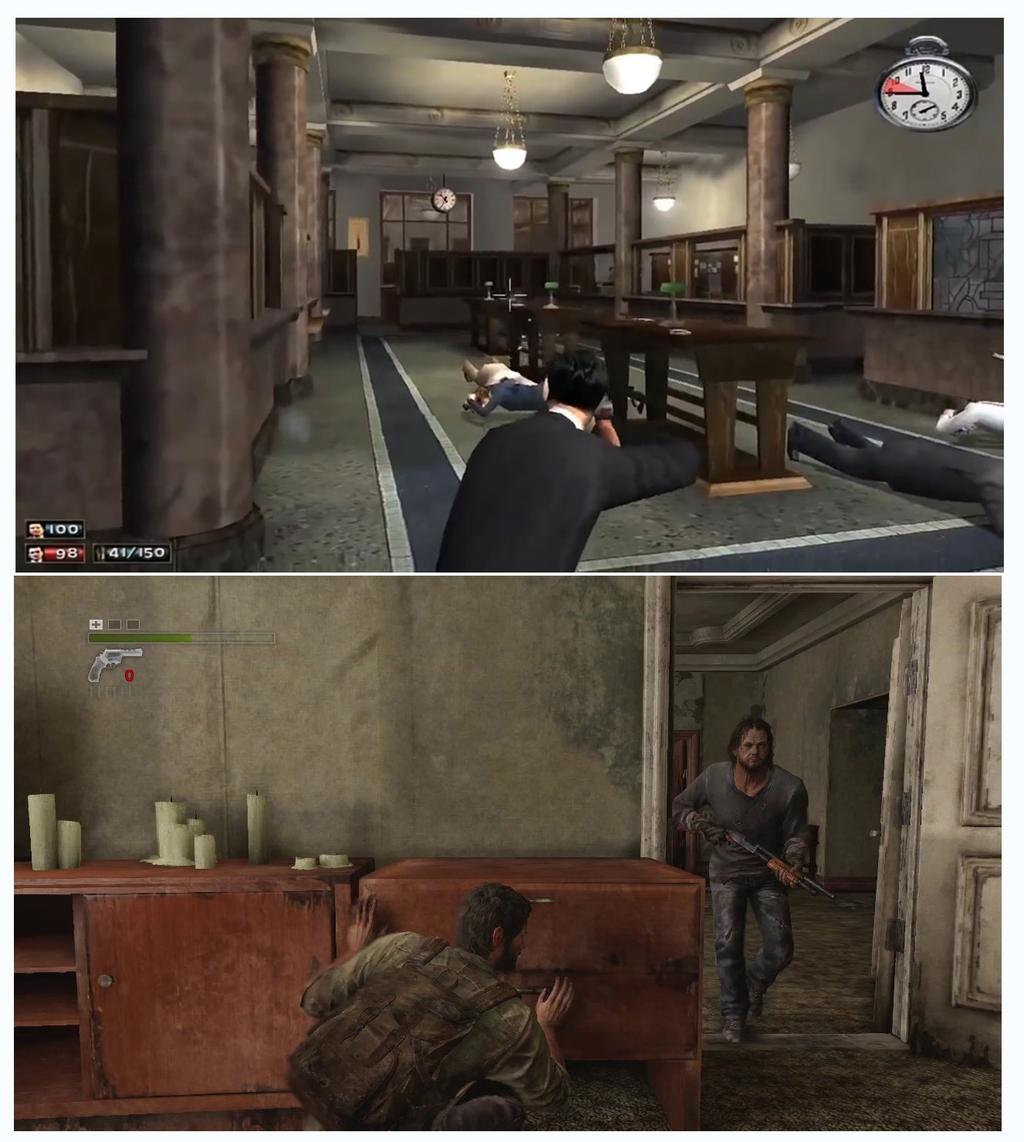 8 Kuva 1. Yläpuolella Mafia; The City of Lost Heaven ja alapuolella The Last of Us. Kuvat ovat pelitilanteista. 3.