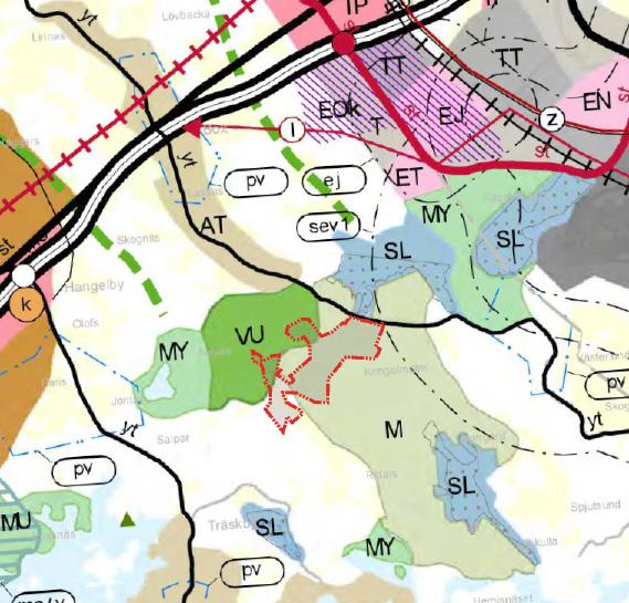 Kuva 14. Ote Itä-Uudenmaan maakuntakaavasta (YM 15.2.2010). Kaava-alue on rajattu punaisella. Bild 14. Utdrag ur landskapsplan för Östra Nyland (miljöministeriet 15.2.2010). Planområdet har avgränsats med rött.