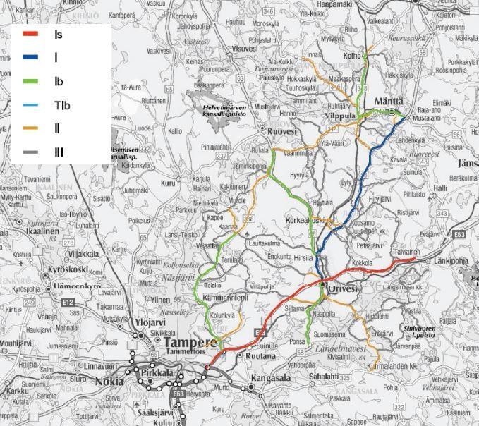 Talvihoitoluokat Is 1- ajorata 54,2 km Is 2- ajorata 8,8