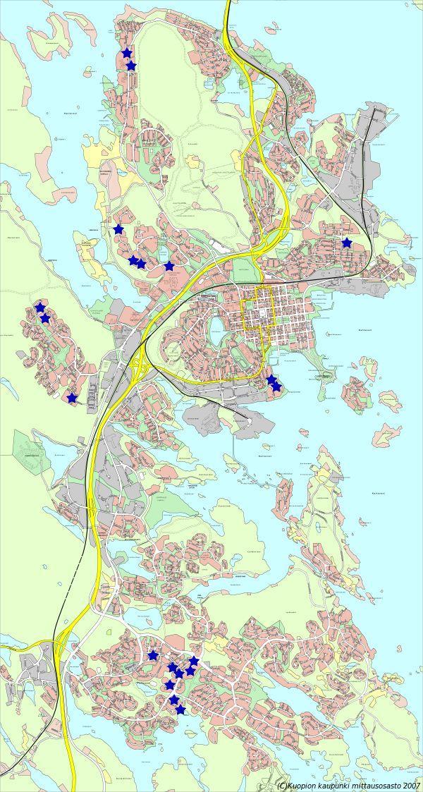 Kiinteistö-KYS Oy kiinteistöt kartalla Julkula Pajulahdentie 1 Puijonsarventie 57 Puijonsarventie 59 Männistö Honkaharjunkatu 4 Honkaharjunkatu 6 Puijonlaakso Retkeilijäntie 2 Retkeilijäntie 4