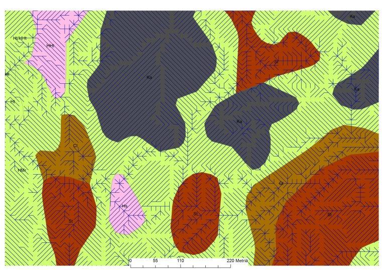 Flow-channel and wet area Flow-channels together with map mapping Wet