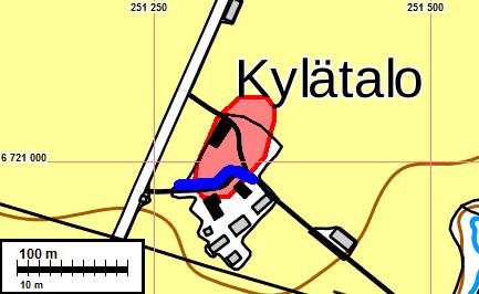 10 2. Lieto Kylätalo Valvottu linja on merkitty sinisellä, muinaisjäännösalue punaisella.
