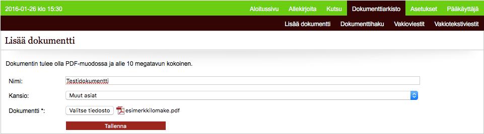 2.2 Kuinka lähetän allekirjoituskutsun: Lisää dokumentti -kautta Allekirjoituskutsun voi lähettää