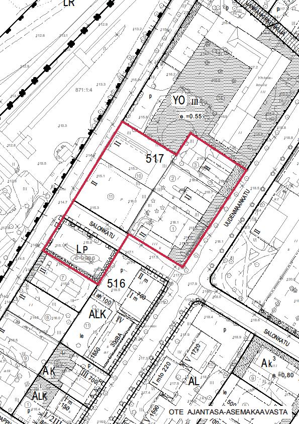 Asemakaava Korttelin 517 tontteja 1-3, 10 ja 11 koskee asemakaava vuodelta 1955 (06:007), jossa alue on osoitettu asunto- ja liikekortteliksi, jolla rakennukset tulee rakentaa kaksikerroksisina.