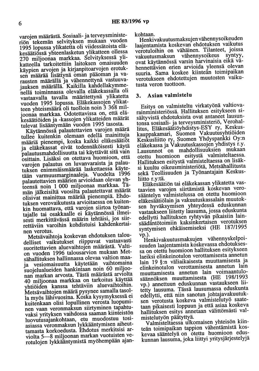 6 HE 83/1996 vp varojen määrästä.