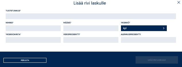 TUOTETUNNUS -kenttään tuotteen GTIN -koodi 14 merkkisenä NIMIKE -kenttään lisättävän tuotteet nimi. Nimi tulee näkyviin laskulla.