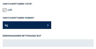 TUOTTEEN NIMI* -kenttään ilmoitetaan tuotteen nimi. Tuotteen nimi ei näy vastaanottajille. GTIN-kenttään syötetään tuotteen GTIN-koodi 14- merkkisenä.