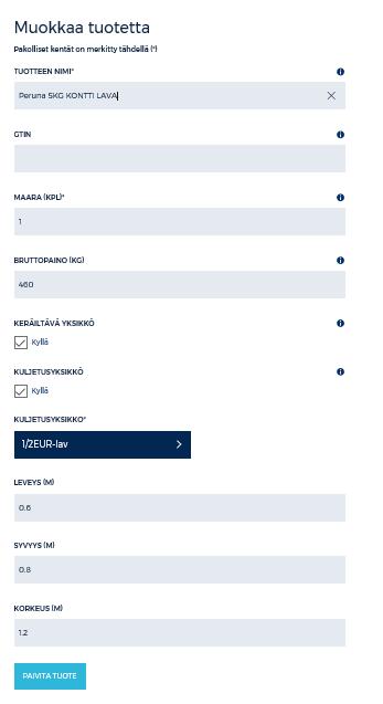 Case myymälälava Poikkeuksellisesti voidaan perustaa tuote, josta tilattavana ja toimitettavana yksikkönä on ainoastaan lava.