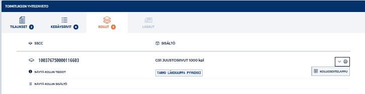 Mikäli kolliosoitelappuja tarvitaan vielä tulostaa, onnistuu se KOLLIT -välilehdellä tulostin -kuvakkeesta.