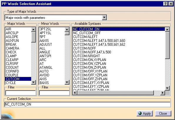 Select the appropriate NC_CUTCOM syntax: