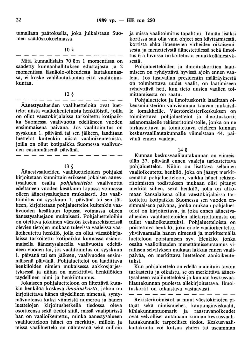 22 1989 vp. - HE n:o 250 tamallaan päätöksellä, joka julkaistaan Suomen säädöskokoelmassa.