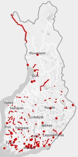 Korjausvelkaohjelma, tiekohteet Tiekohteet 2016-2018 Yht. 188 kohdetta, 325 milj.