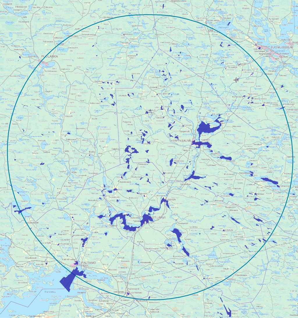 Näkemäalueanalyysi Lumivaara VE1, kokonaiskorkeus 35 km 0